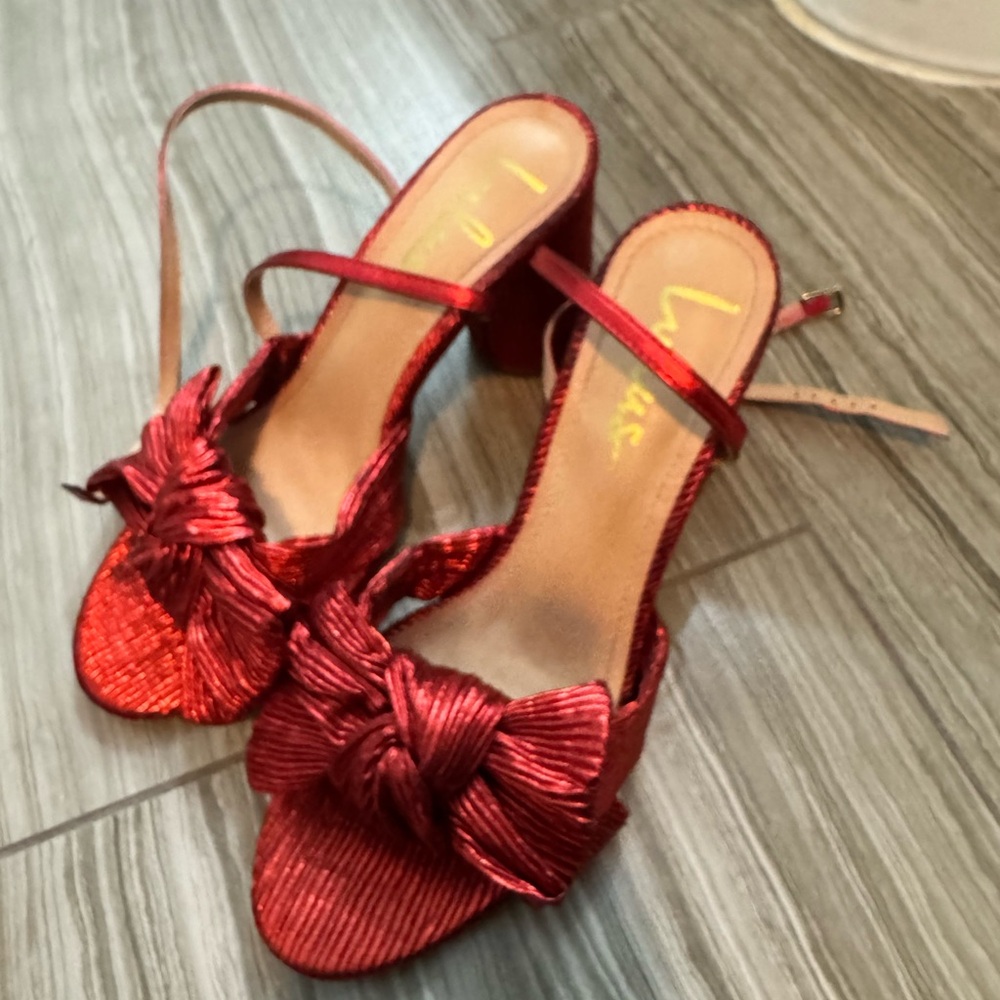 Lulu's Red Knot Front Block Heel Sandals
